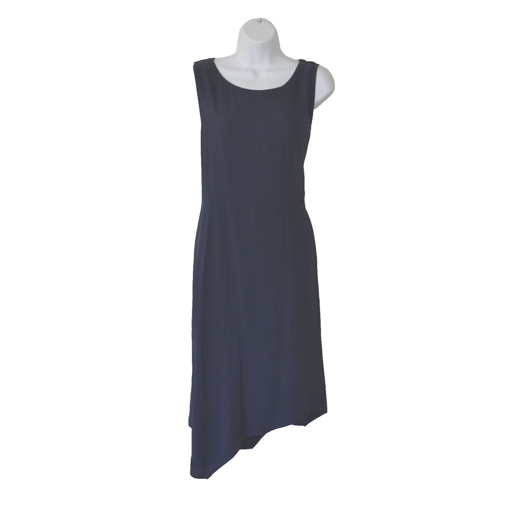 A8 Auth EILEEN FISHER Navy Asymmetrical High Low Hemline Sleeveless Dress Size M